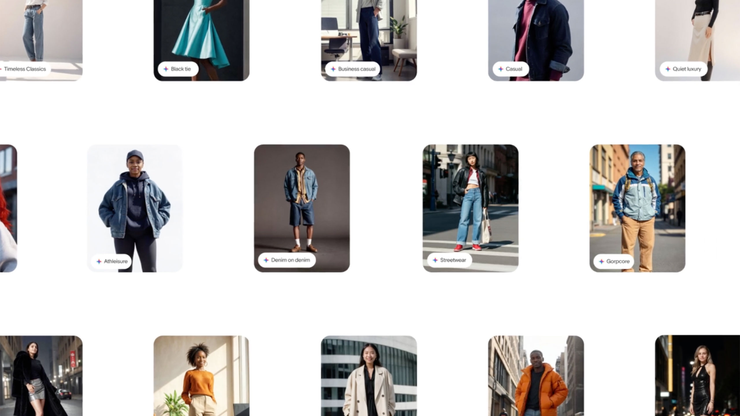 Grid of AI-generated style categories from the Shop the look exploration