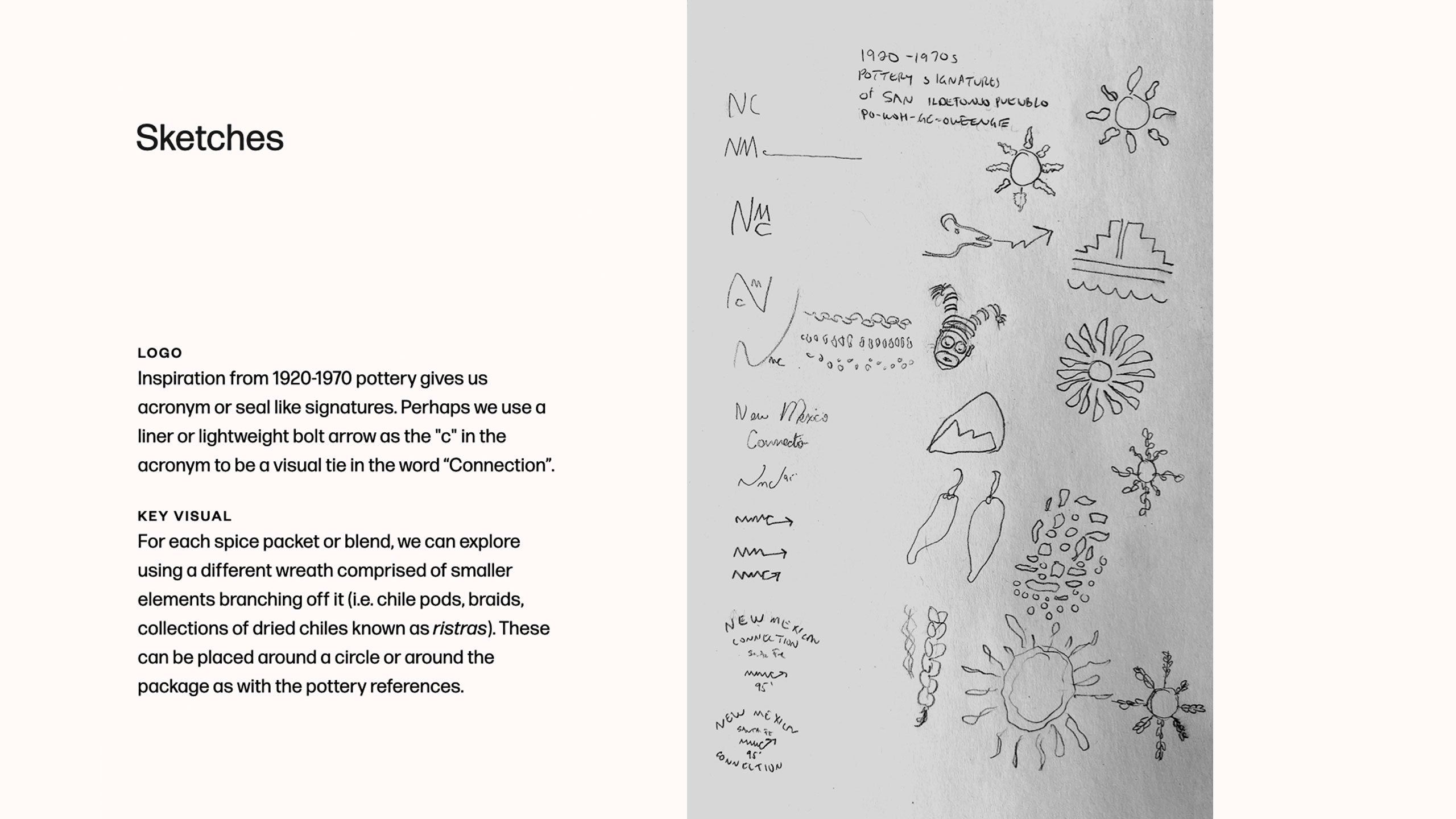 Logo sketches and hand-drawn explorations