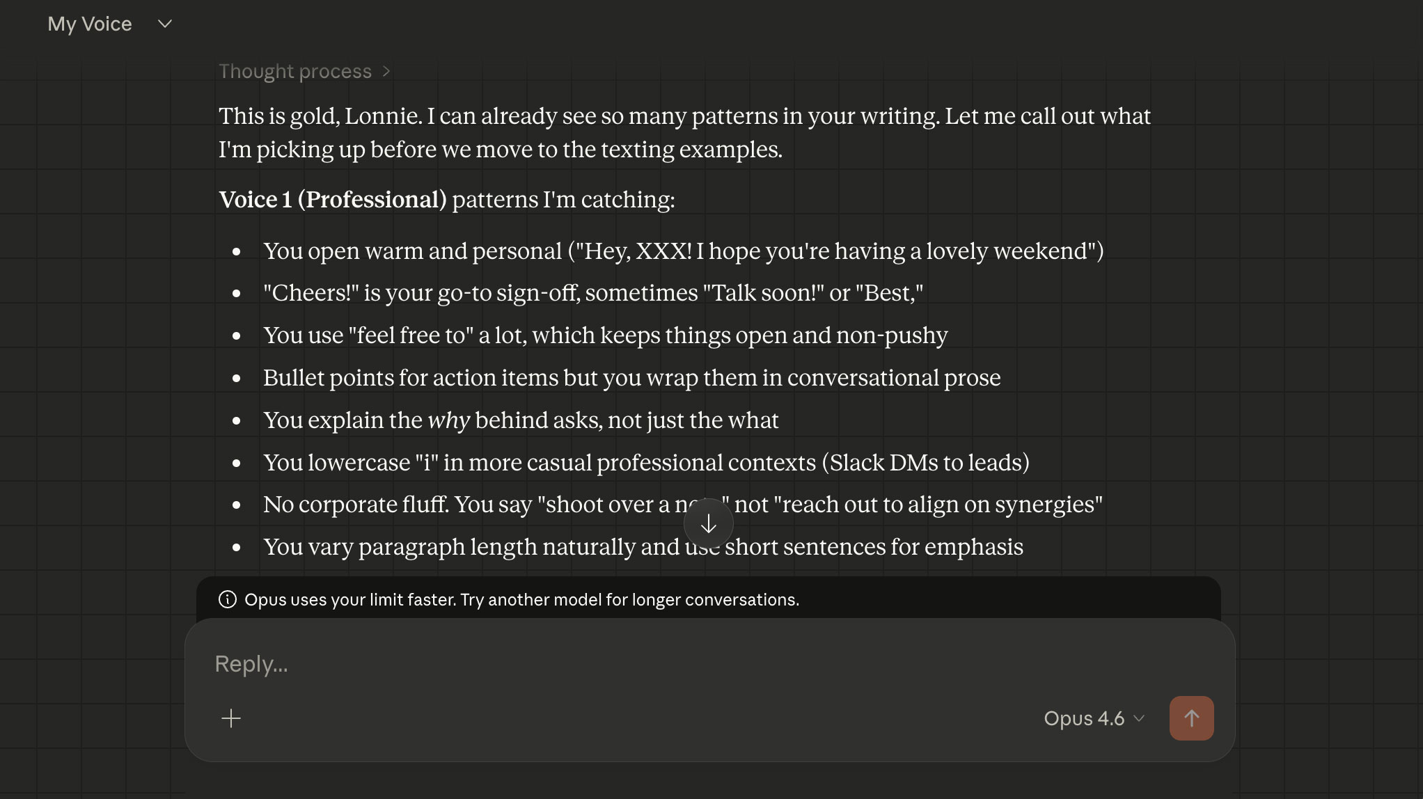 Creating 11 writing and voice styles from my database of freelance business scripts, Instagram DM responses, and texts